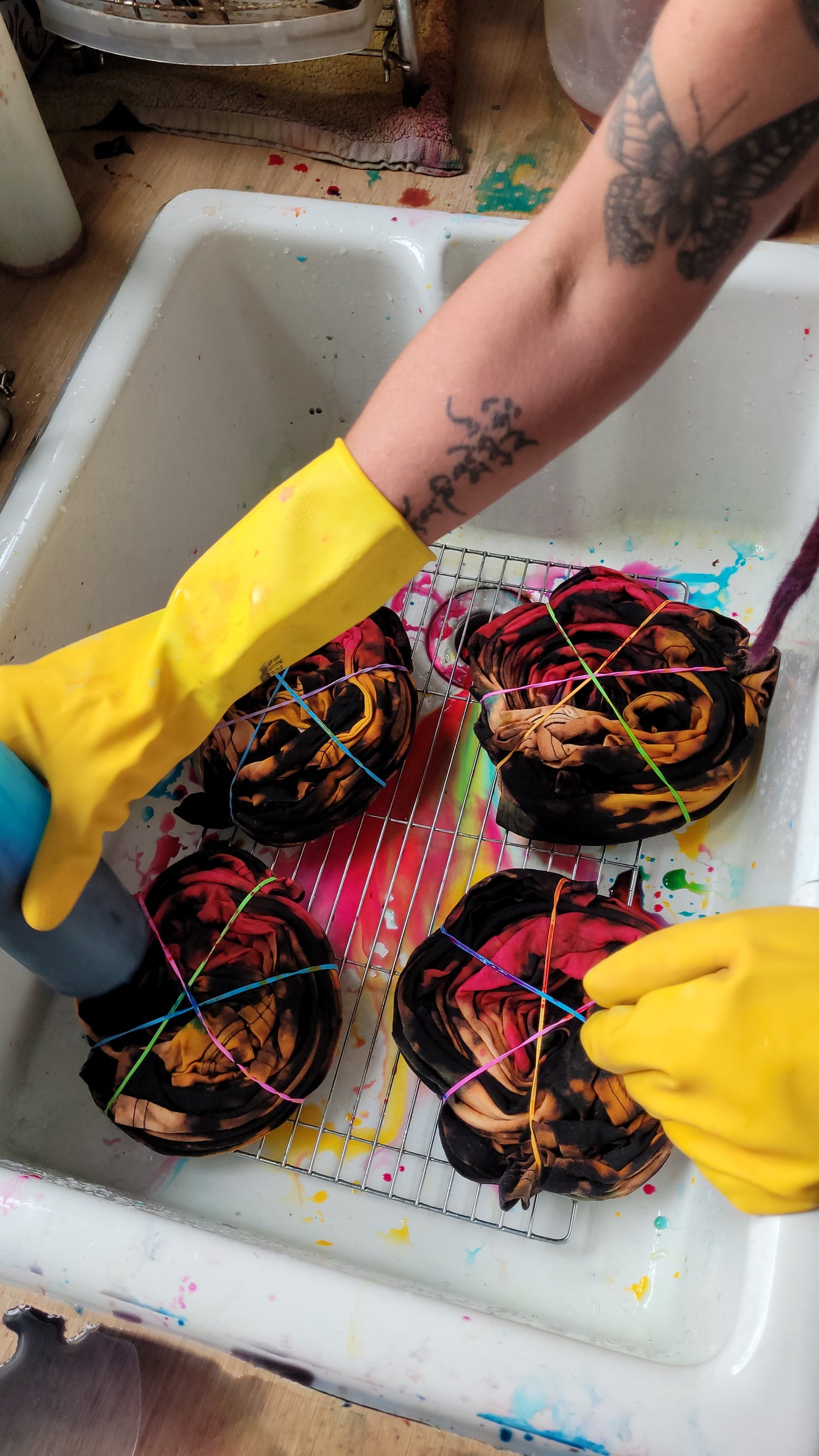 Hand dyed in small batches using eco-reactive vegan friendly dyes.