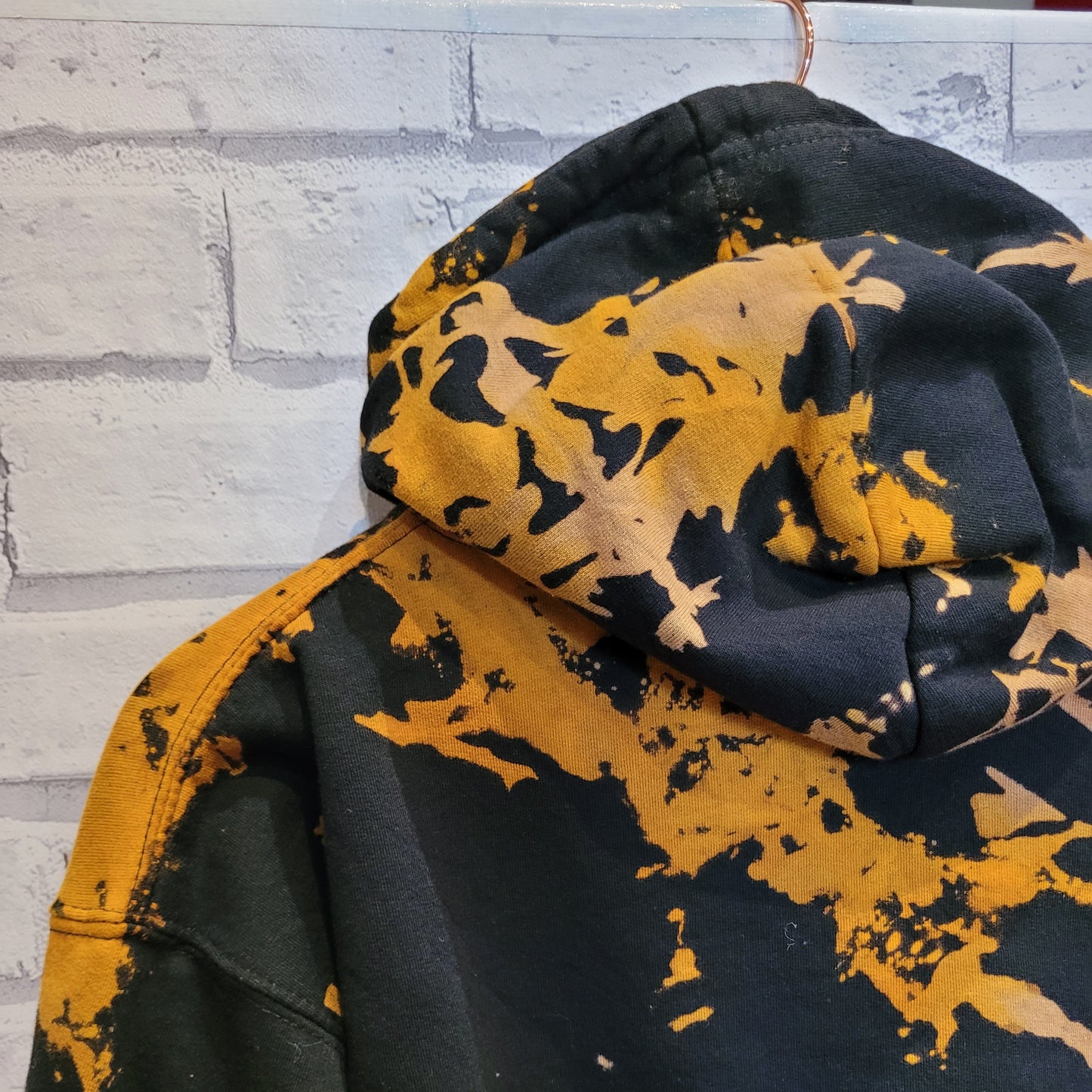 Yellow & black bleach tie dye hoodie detail | Unique pattern | AbiDashery