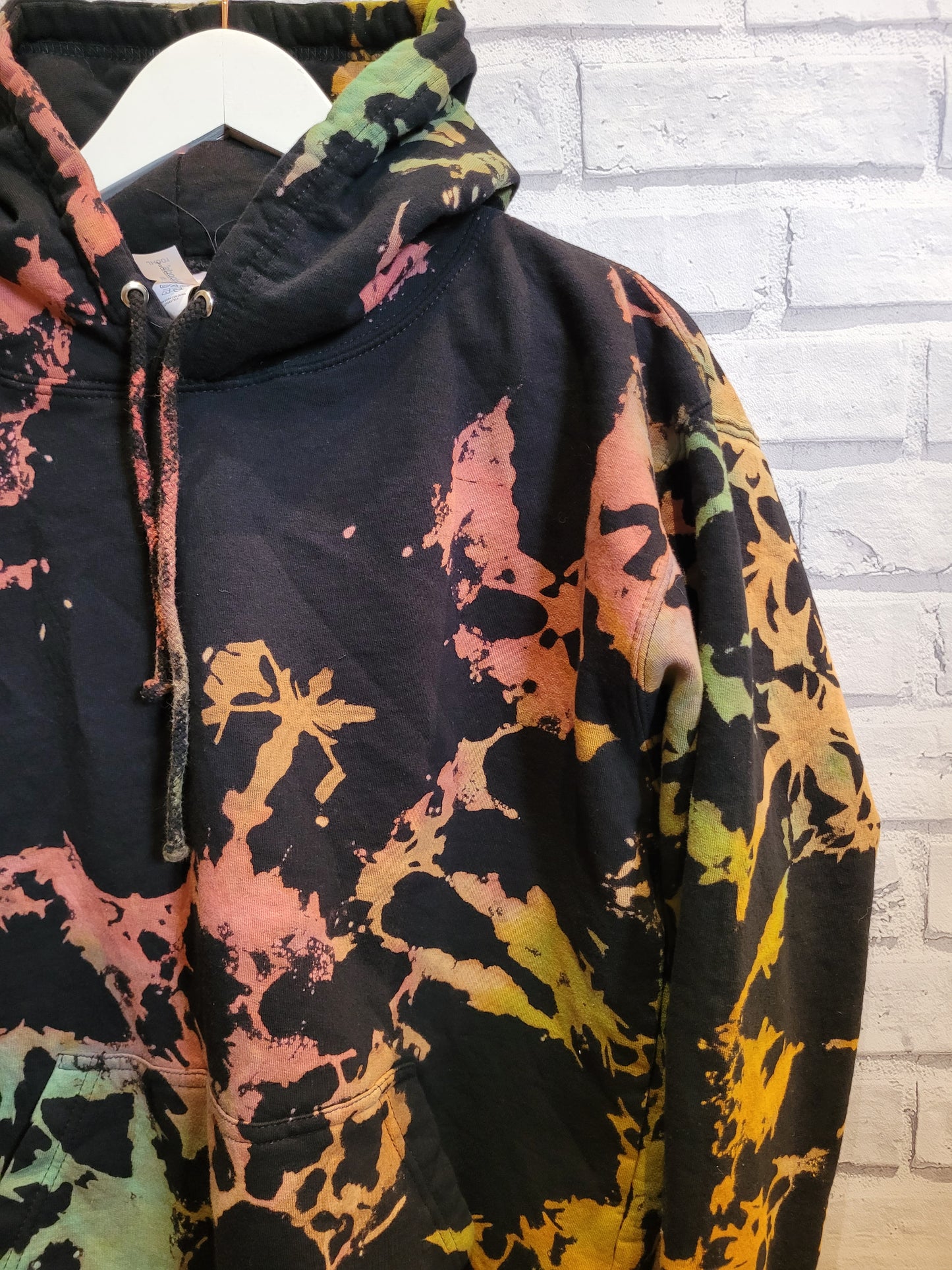 Rainbow Bleached Tie Dye Hoodie Black & Orange Organic Cotton