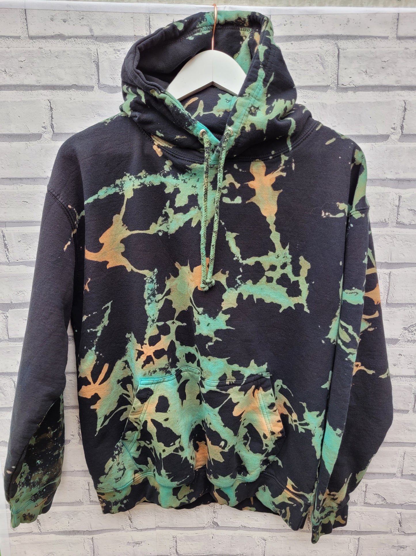Blue Bleached Tie Dye Hoodie Black & Orange Organic Cotton