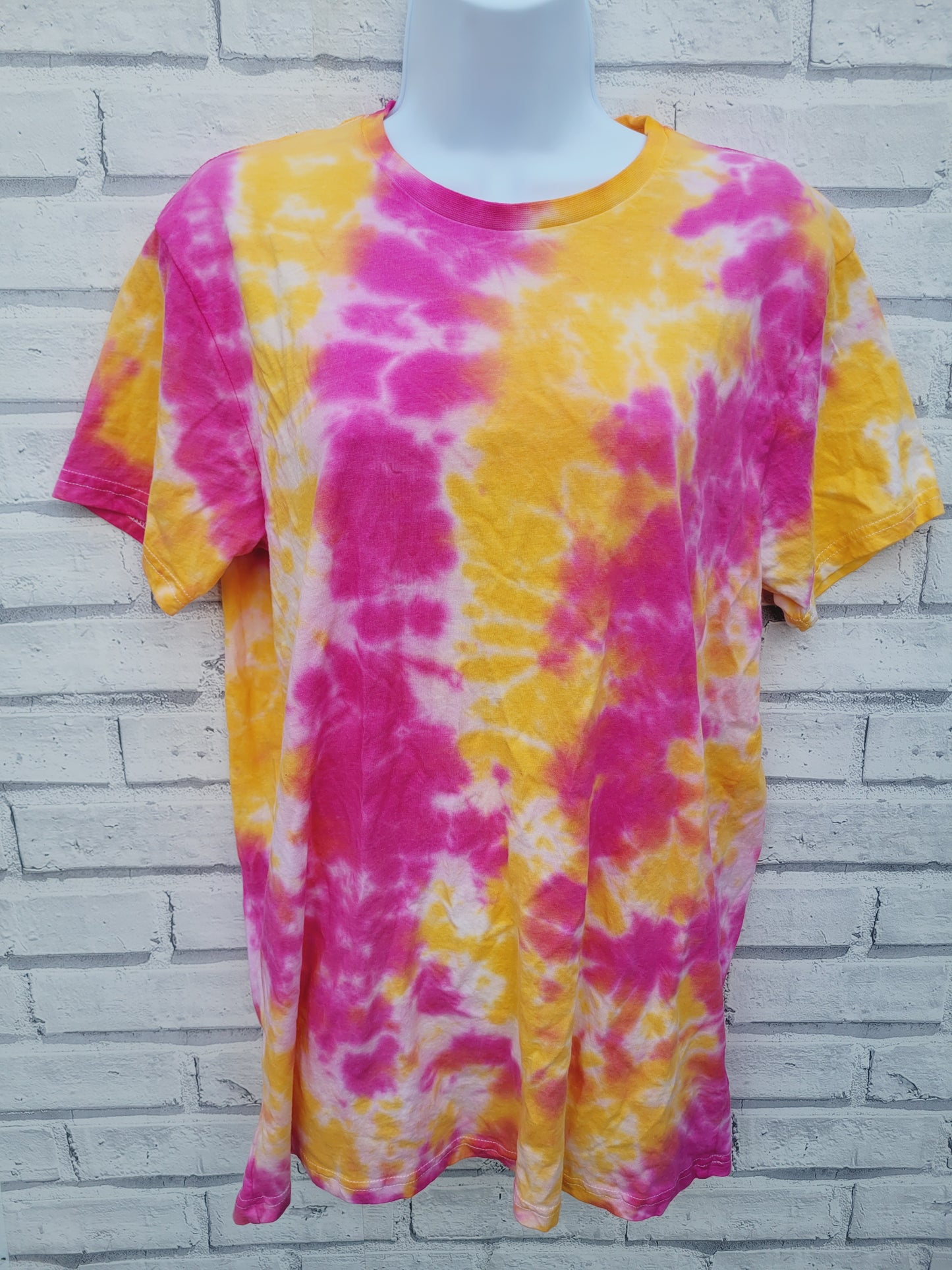 Pink & Yellow Scrunch Tie Dye T-shirt in Organic Cotton