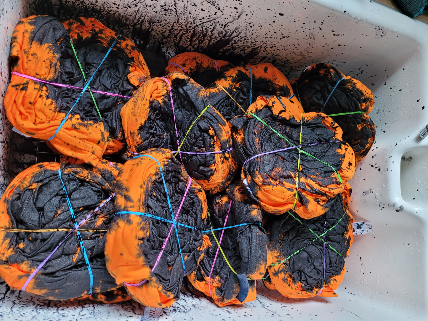 NEW for Halloween Orange & Black Scrunch Tie Dye T-shirt