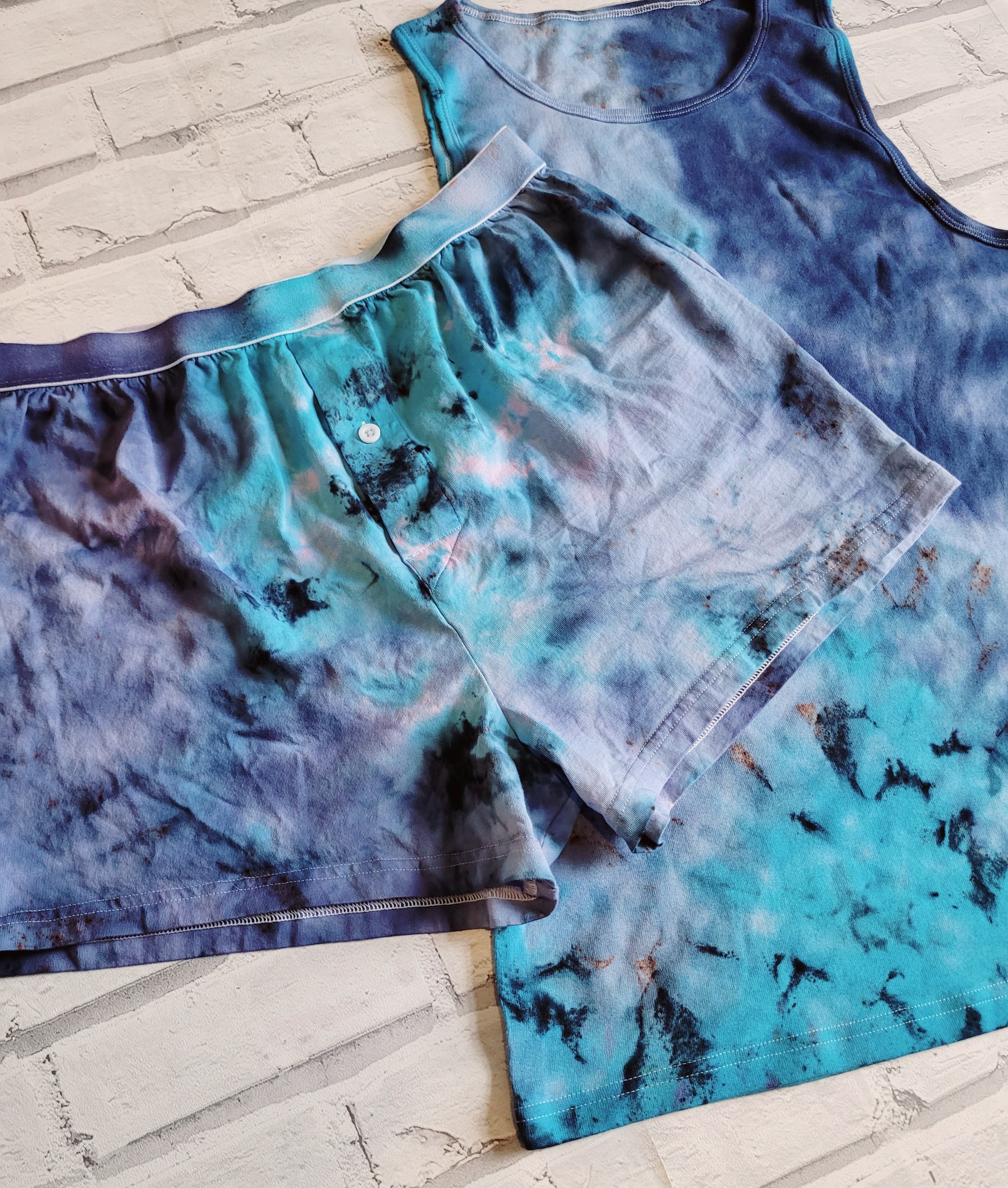 Blue Tie Dye Mens Underwear Set | Vest & Boxer Shorts | size M