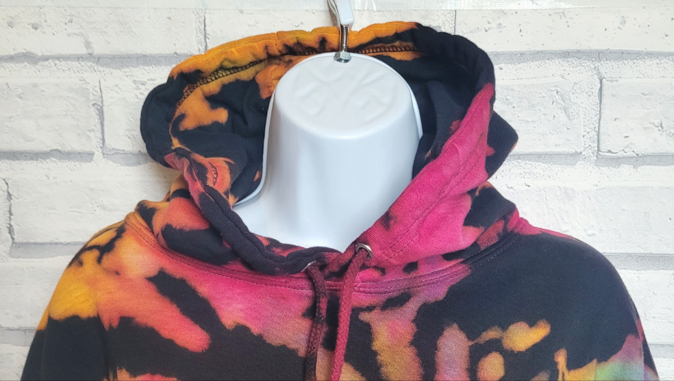 Rainbow & Black Tie Dye Hoodie | Bleach Dyed | Unisex Winter Fashion