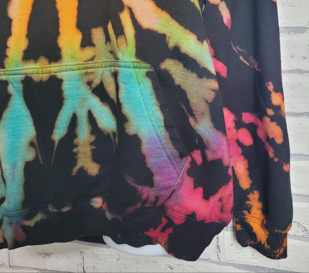 Rainbow & Black Tie Dye Hoodie | Bleach Dyed | Unisex Winter Fashion