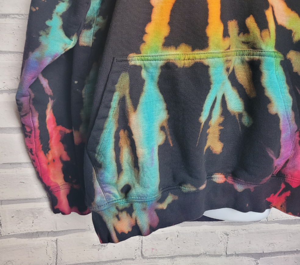 Rainbow & Black Tie Dye Hoodie | Bleach Dyed | Unisex Winter Fashion