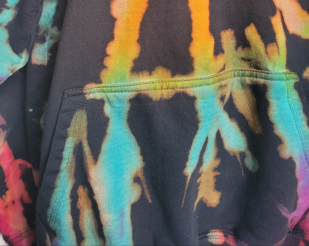 Rainbow & Black Tie Dye Hoodie | Bleach Dyed | Unisex Winter Fashion