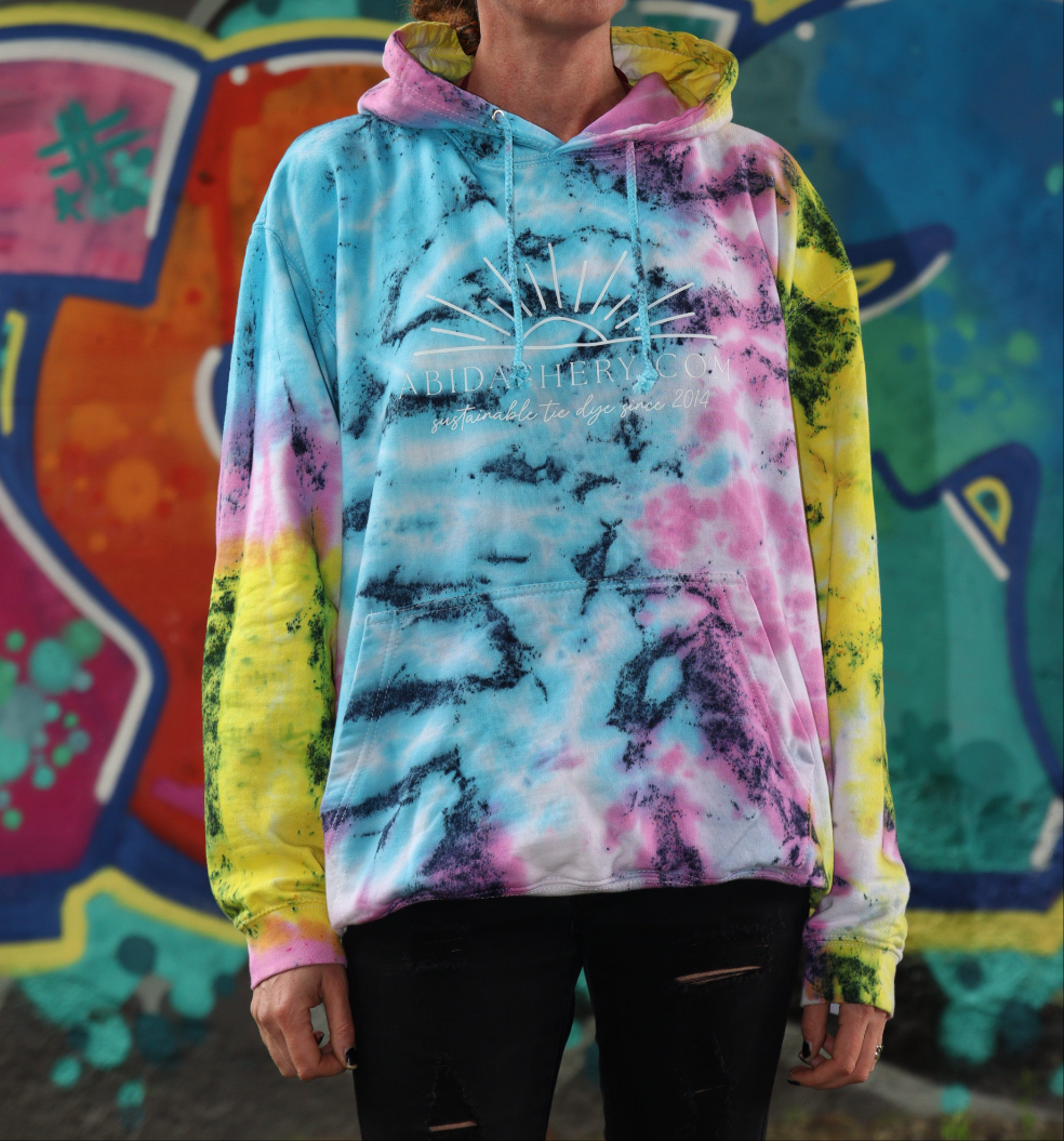 Tie Dye Hoodie | Ethical Festival Wear | Organic Cotton Close up.