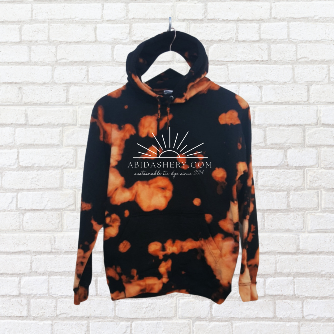 Bleached Tie Dye Hoodie Black Orange