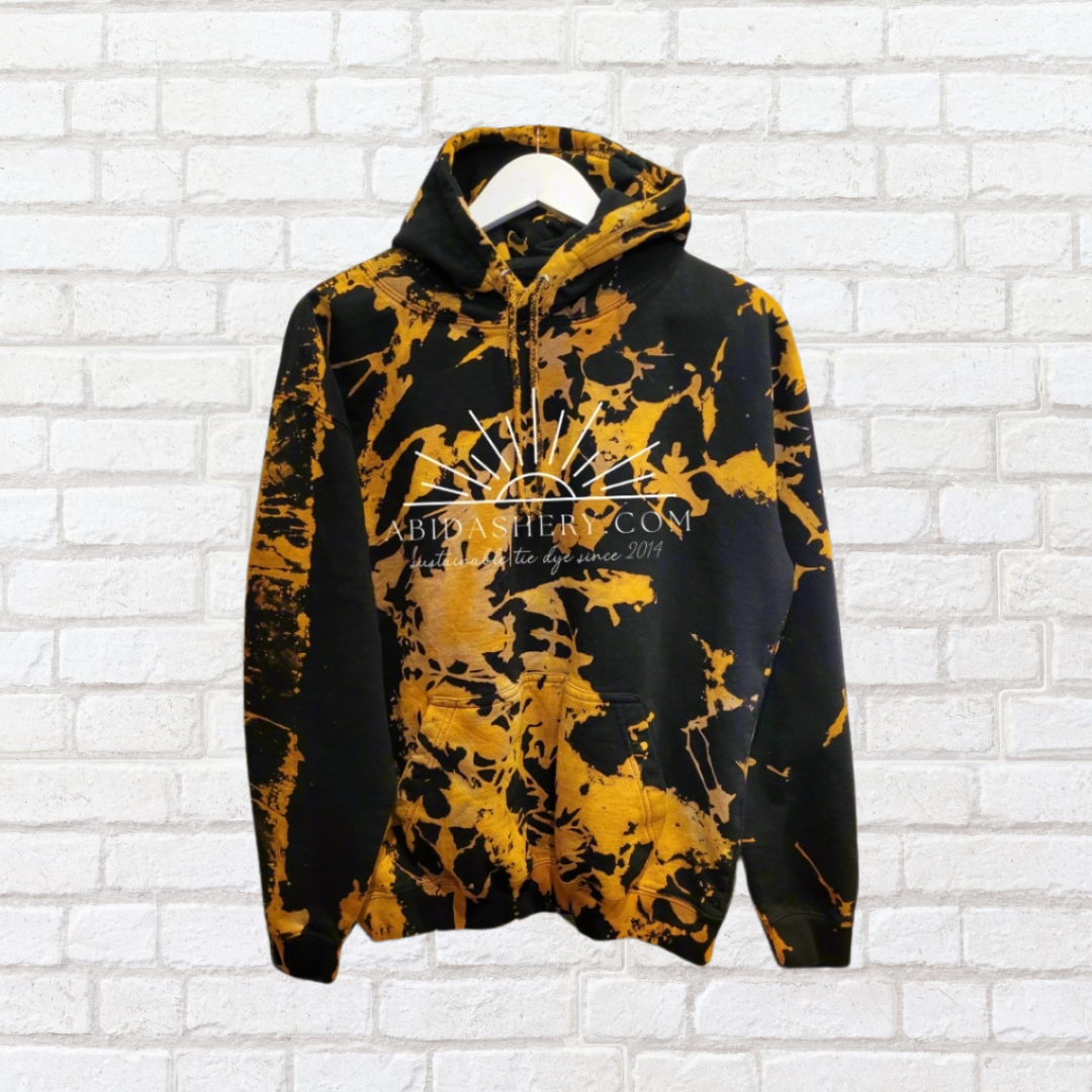 Bleached Tie Dye Logo Hoodie Black Yellow