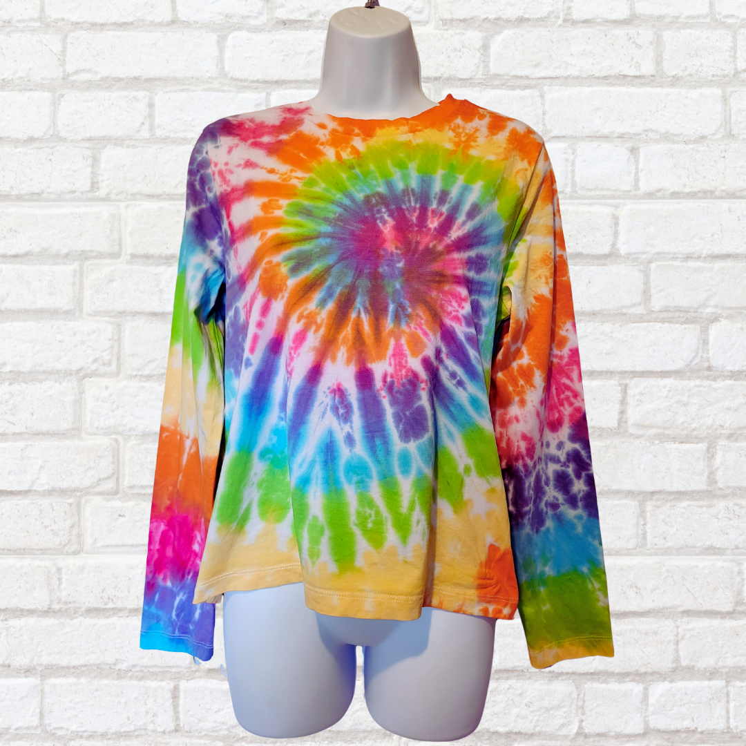Rainbow tie dye long sleeve top | Hand Dyed in the UK | AbiDashery