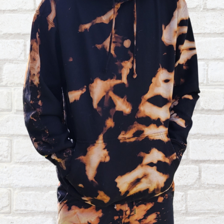 Black & orange bleach dye hoodie | Styled outfit | Hand Dyed in the UK | AbiDashery