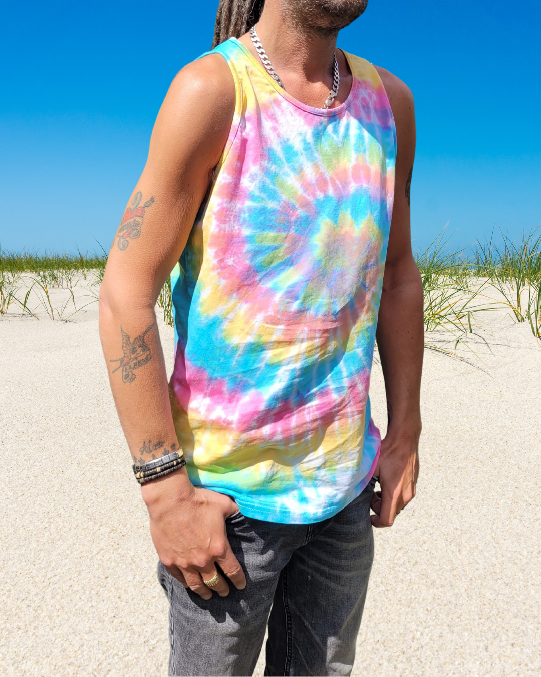Summer Festival | Tie Dye Mens Tank Top | Organic Cotton | Pastel Rainbow