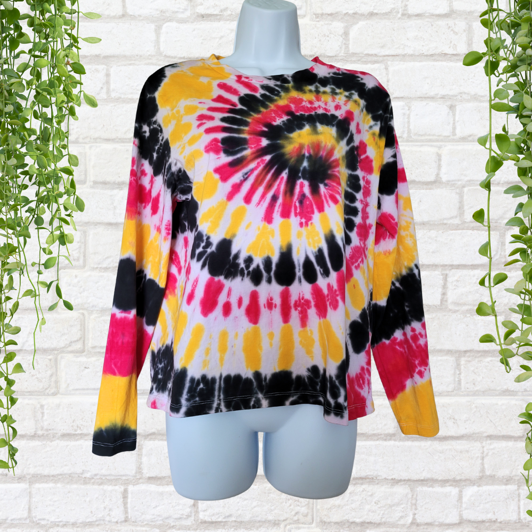Yellow, pink & black tie dye long sleeve top | Hand Dyed in the UK | AbiDashery