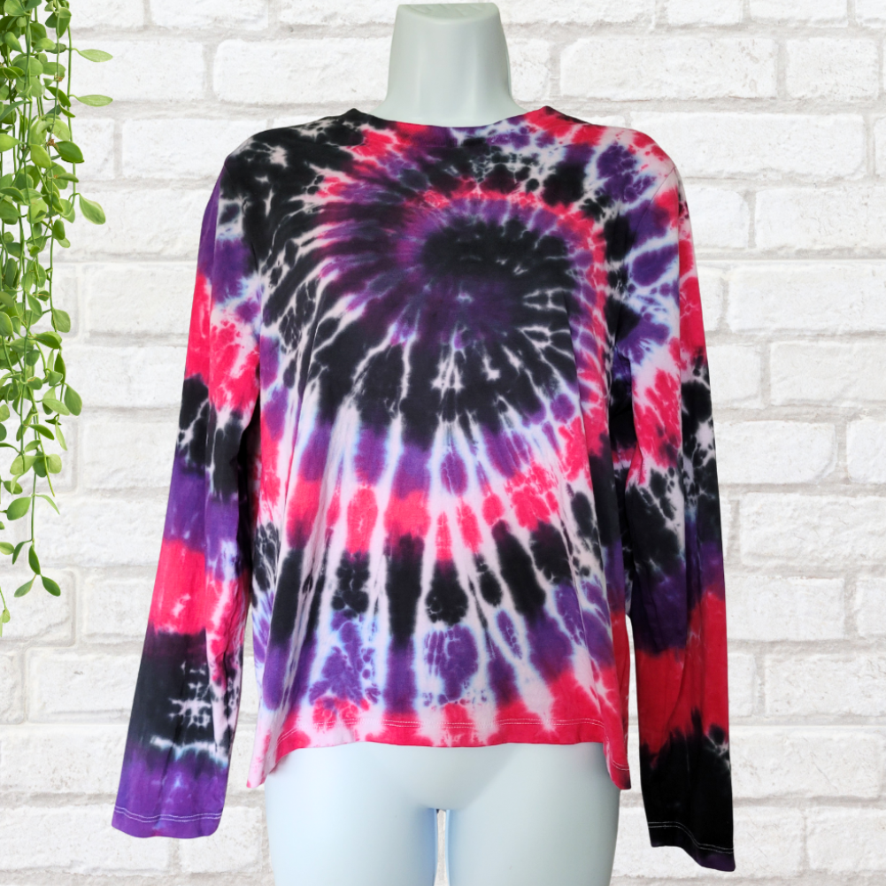 Pink, purple & black tie dye long sleeve top | Hand Dyed in the UK | AbiDashery