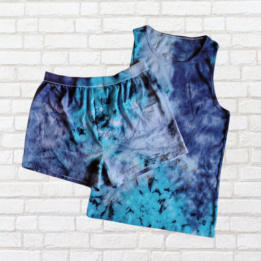 Elevate His Everyday Style with This Captivating Tie Dye Underwear Set
• Handcrafted with 100% premium cotton
• Bold, blue tie dye pattern created using eco-friendly dyes
• Includes 1 pair of boxers and 1 vest top
• A one-of-a-kind gift for the fashion-forward man