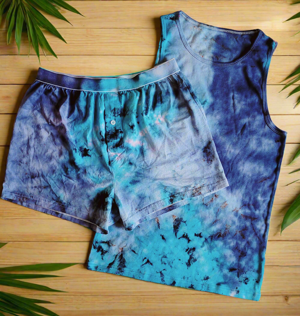 Elevate His Everyday Style with This Captivating Tie Dye Underwear Set
• Handcrafted with 100% premium cotton
• Bold, blue tie dye pattern created using eco-friendly dyes
• Includes 1 pair of boxers and 1 vest top
• A one-of-a-kind gift for the fashion-forward
