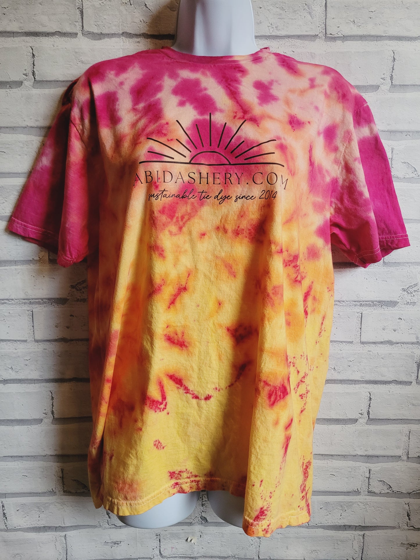 Pink & Yellow Scrunch Tie Dye Logo T-shirt in Organic Cotton