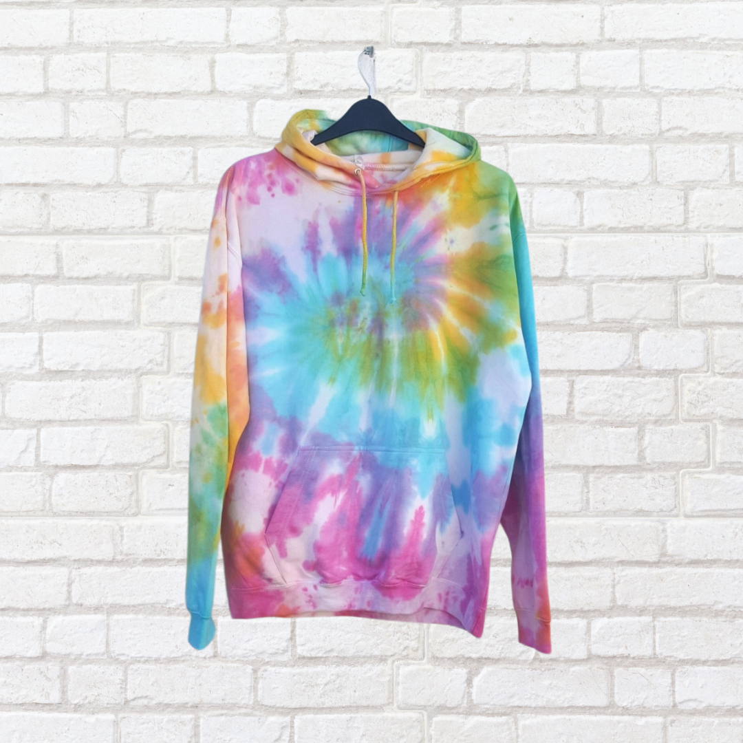 Tie Dye Hoodie Pink Yellow Blue Organic Cotton