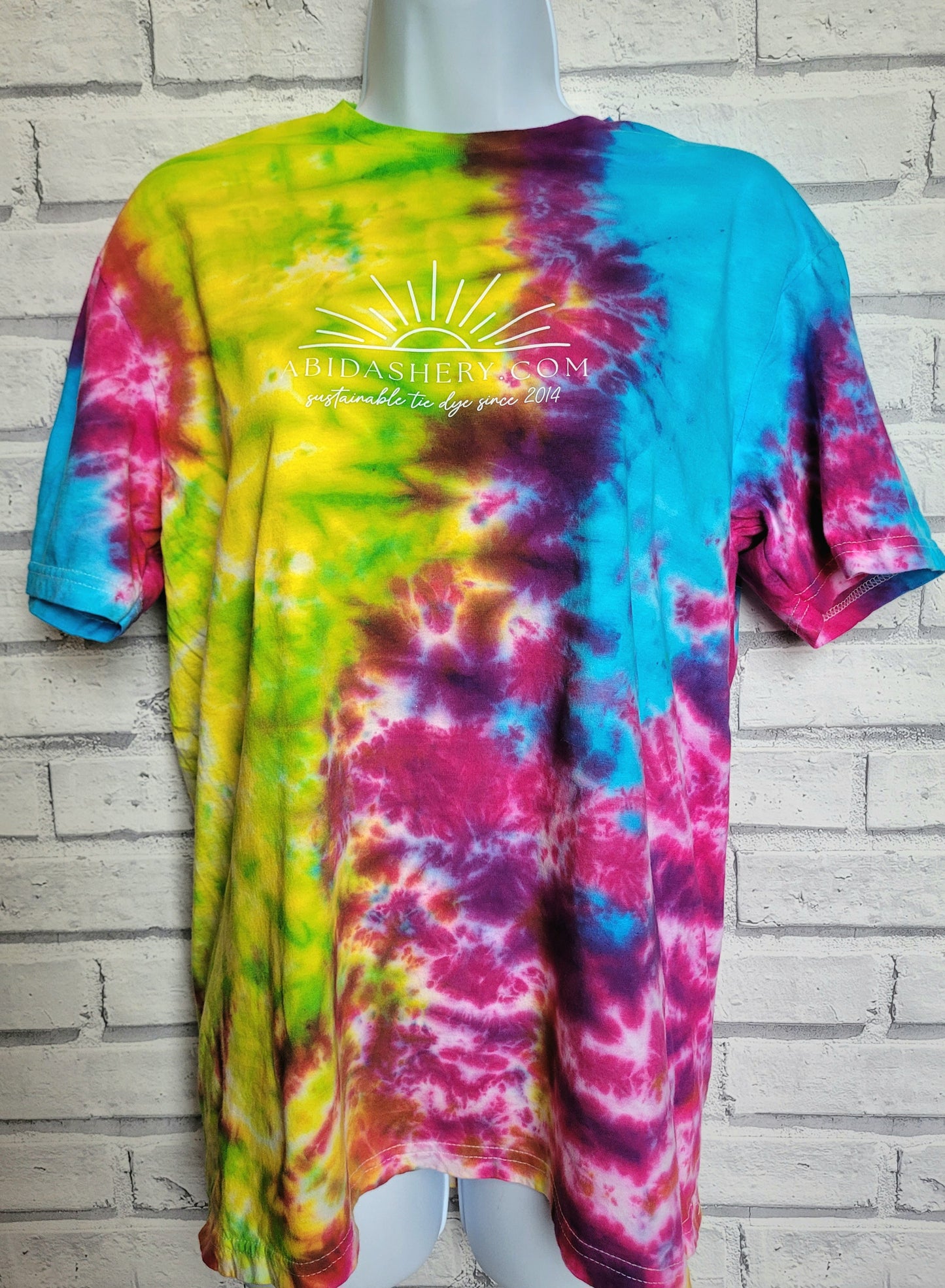 Neon Green Yellow Pink & Blue Tie Dye T-shirt Organic Cotton