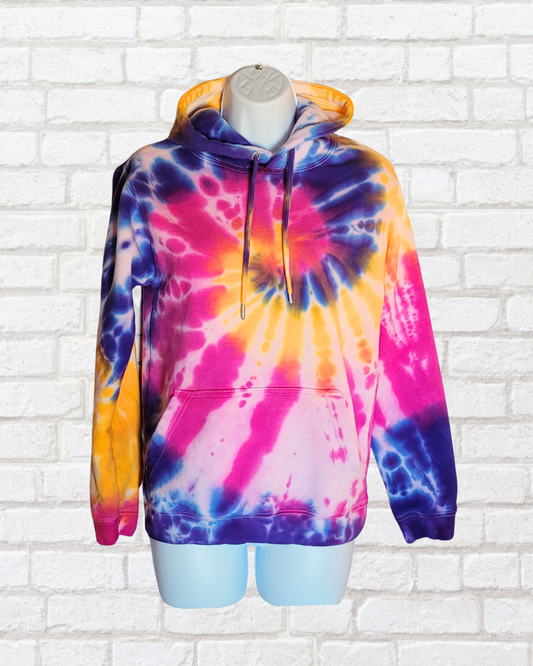 Tie Dye Hoodie Hot Pink, Sunshine Yellow & Deep Purple Organic Cotton