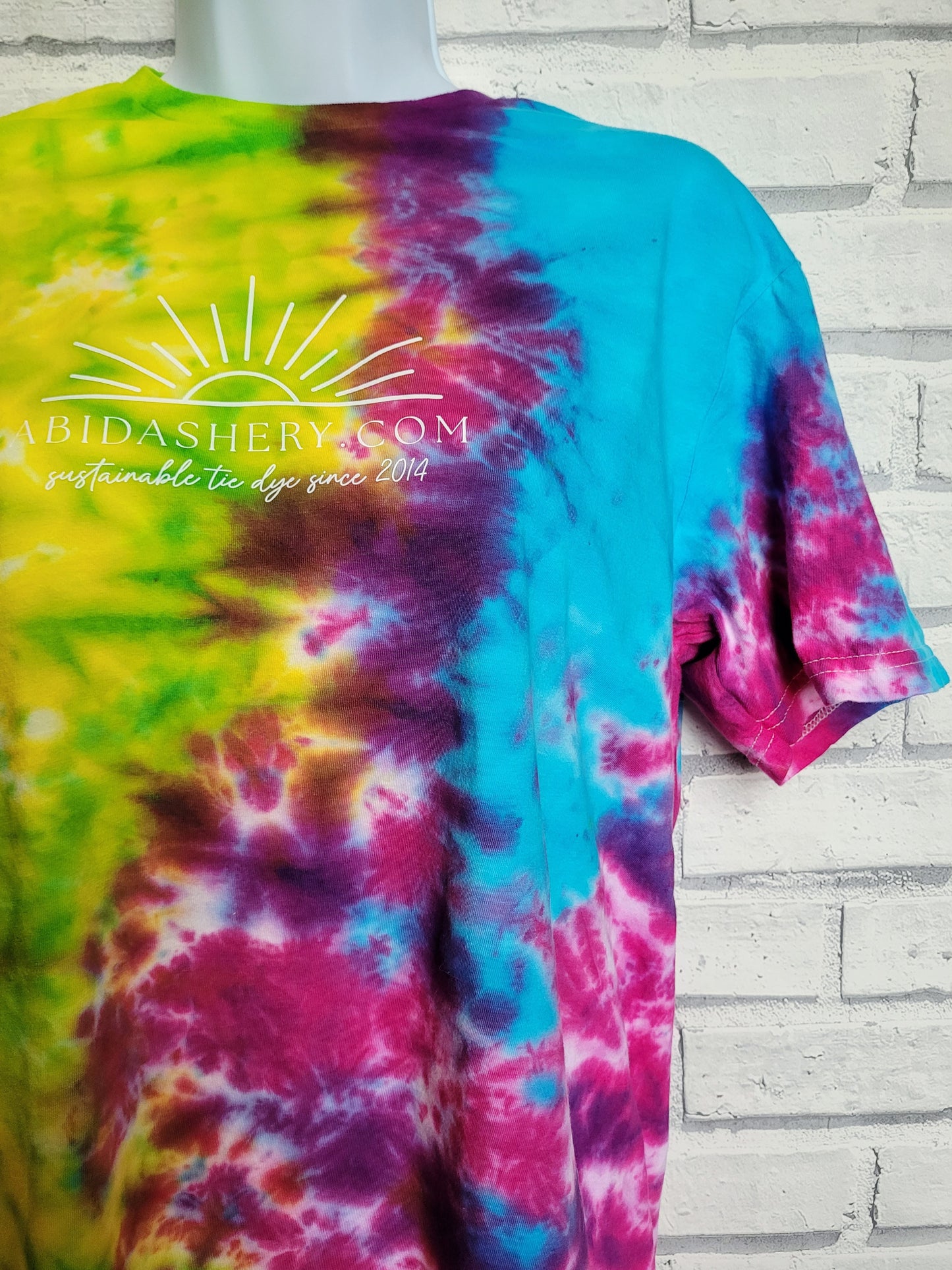 Neon Green Yellow Pink & Blue Tie Dye T-shirt Organic Cotton