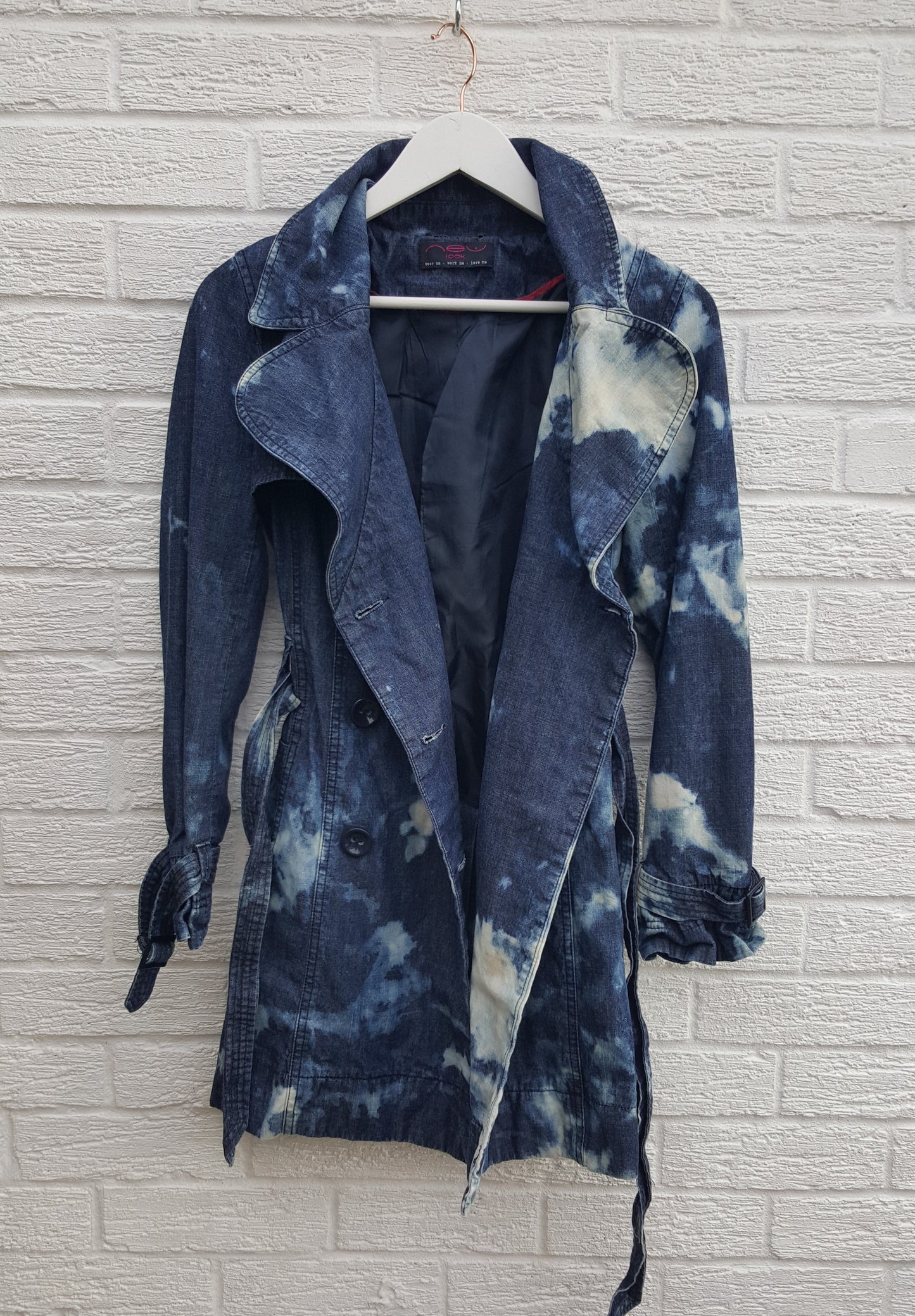 Upcycled denim coat, women's, hand dyed, mac style coat with belt, to fit UK size 10 or US size 6. This beautiful one of a kind coat is upcycled, so it's not just one of it's kind! It's also sustainable, ethical & friendly to the environment too! Hand dyed in the UK by AbiDashery. Only one available. We only use recycled and compostable packaging!