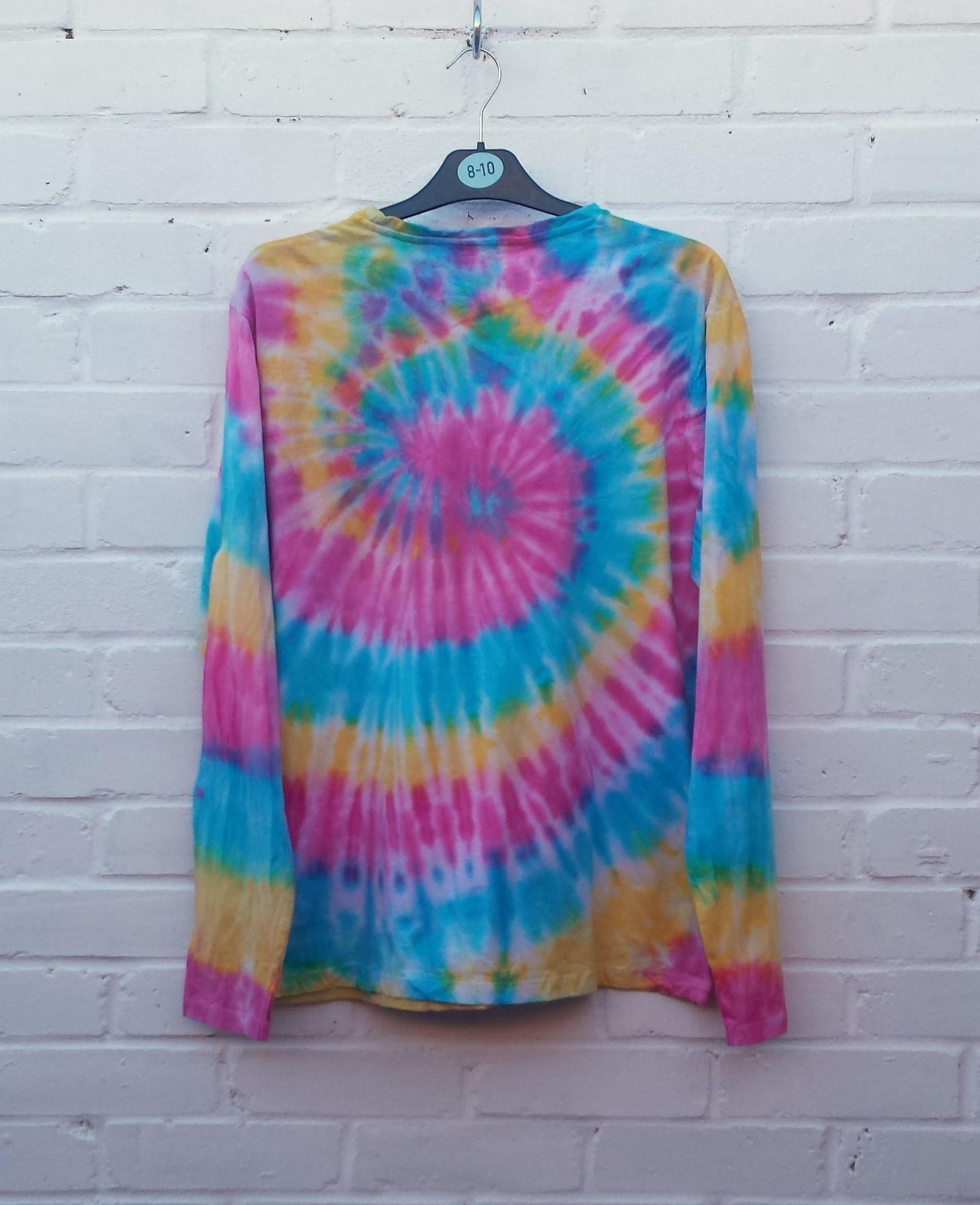 pastel rainbow tie dye long sleeve shirt back view