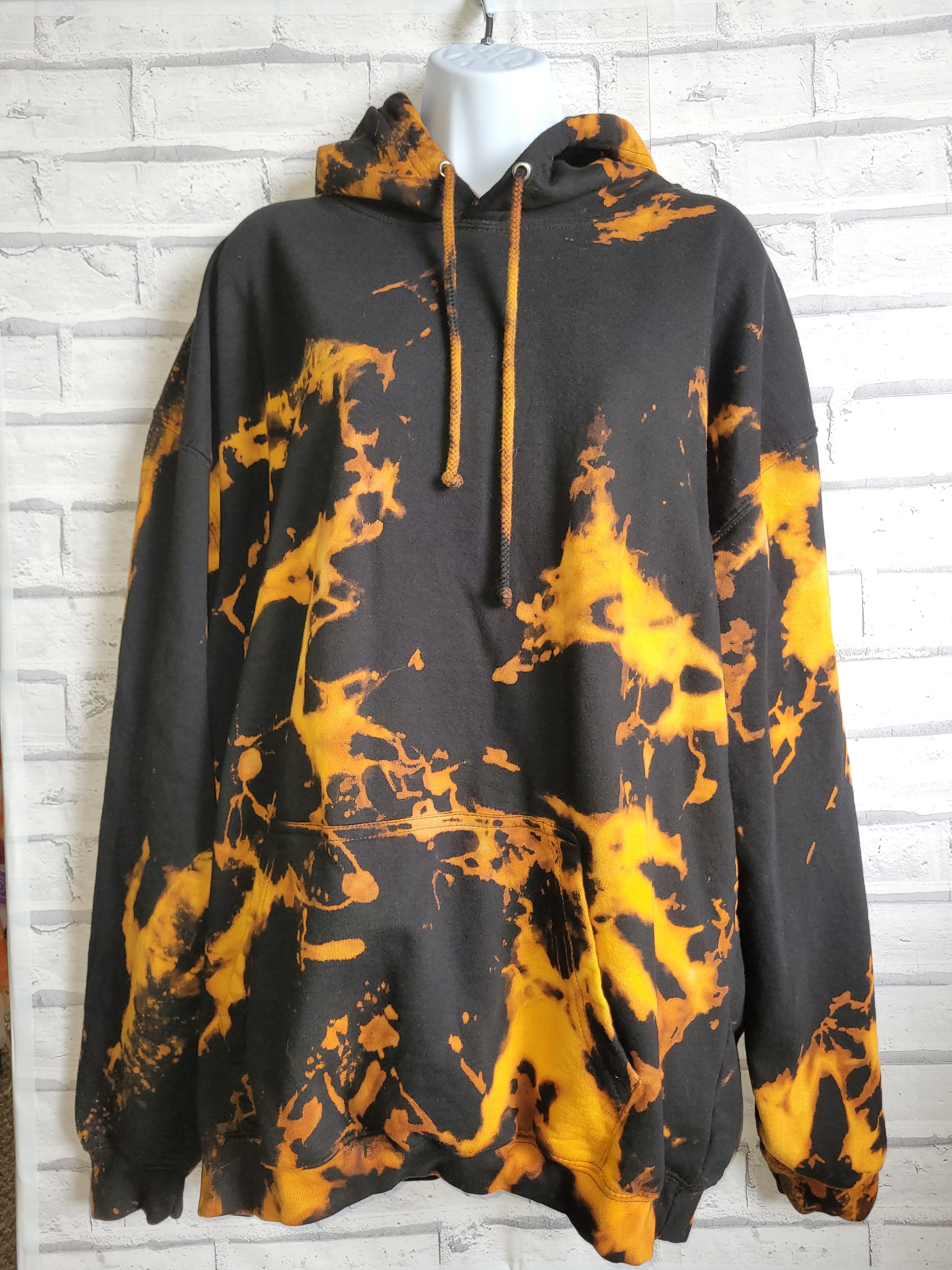 Yellow Black Hoodie Bleach Tie Dye Unisex Halloween Fashion