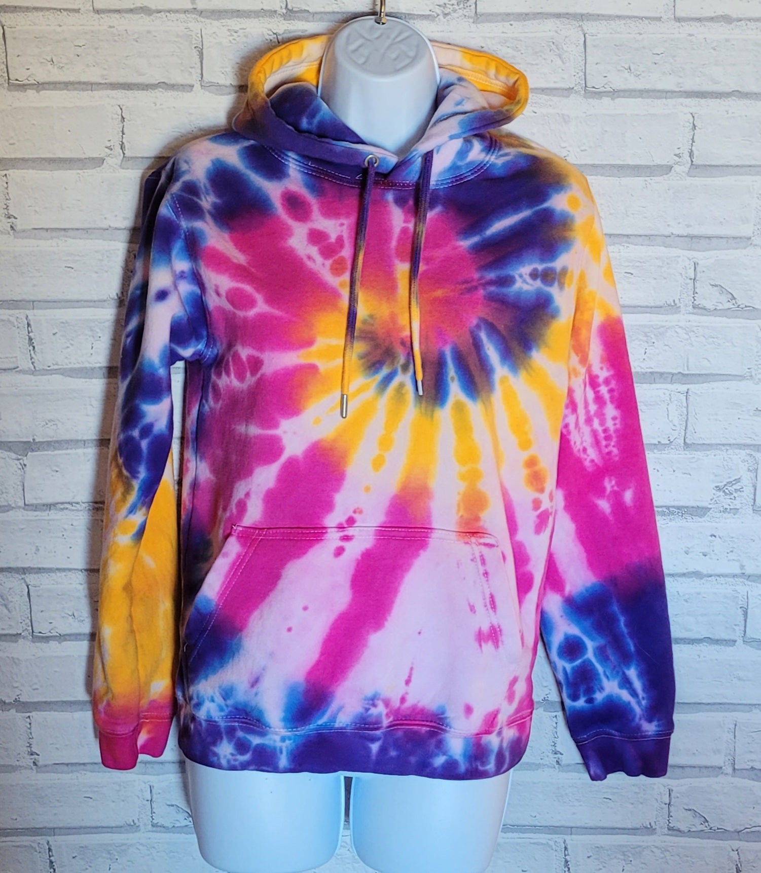 Tie Dye Hoodie Hot Pink, Sunshine Yellow Deep Purple Organic Cotton