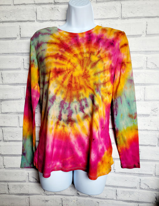 Long Sleeve Tie Dye Top UK 16/ US 12 in Yellow, Pink and Green