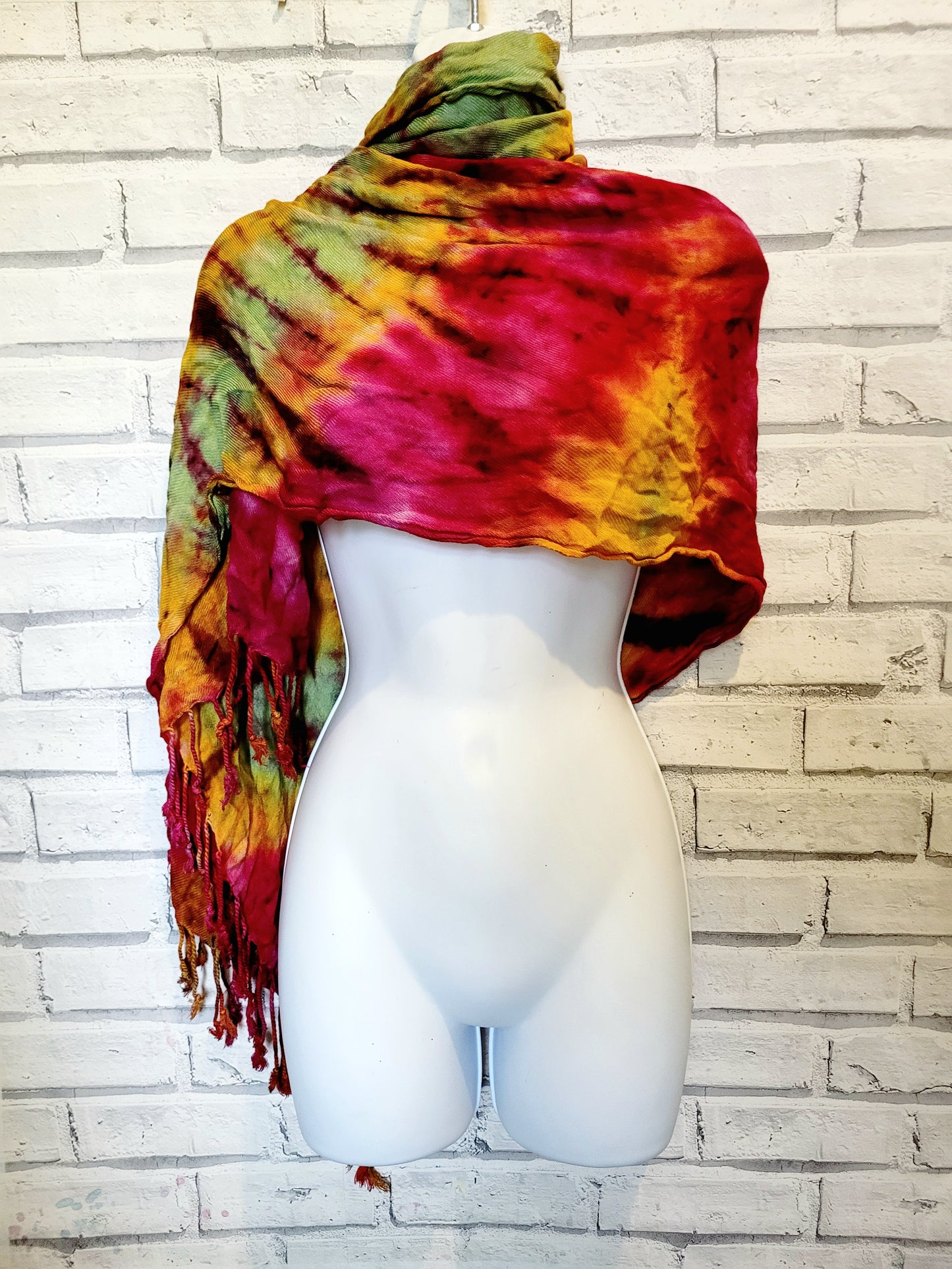 Green, Yellow & Pink Pashmina Tie Dye