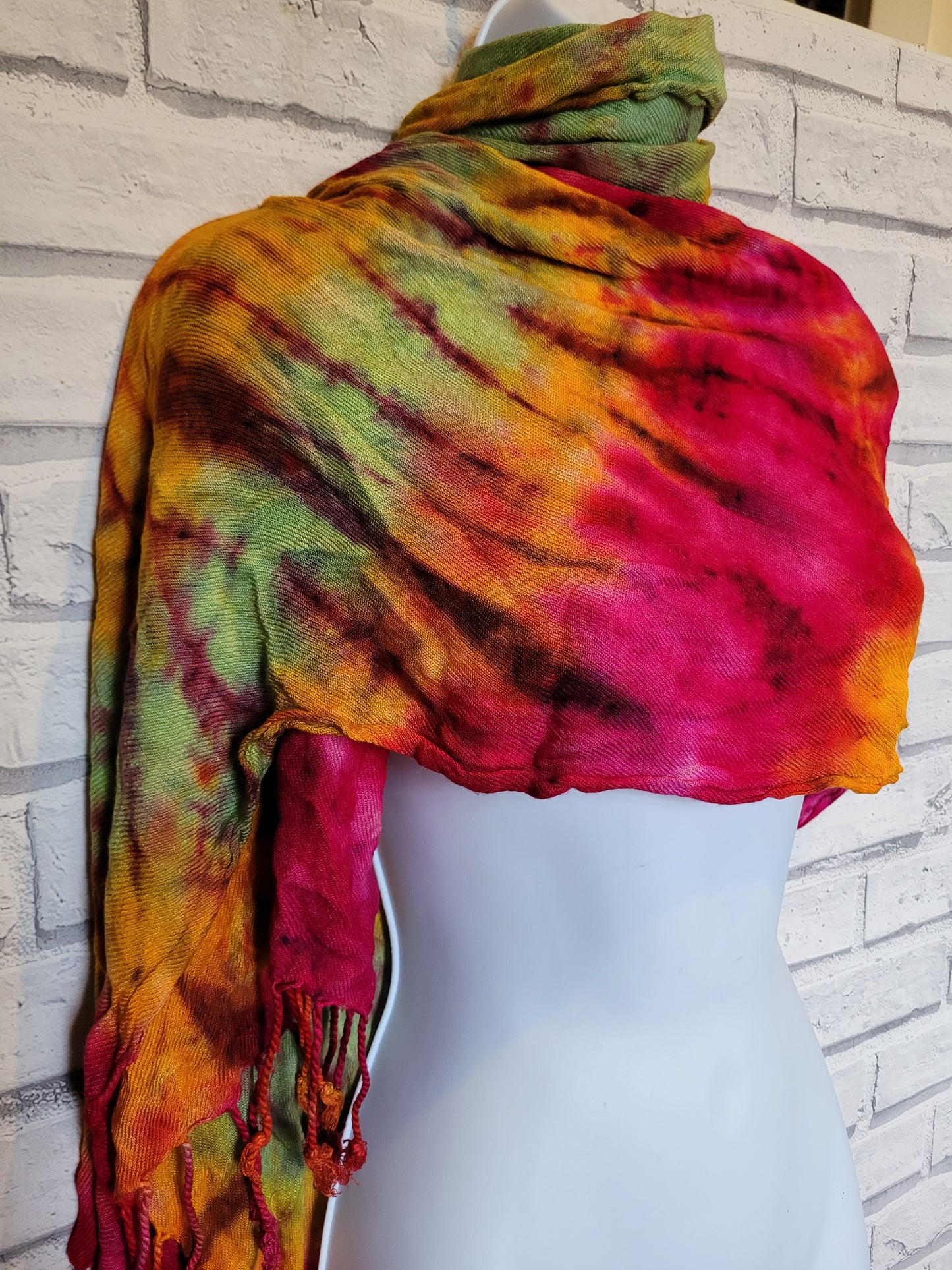 Green, Yellow & Pink Pashmina Tie Dye