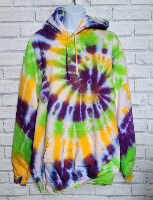 Neon Green, Yellow & Purple Tie Dye Hoodie Organic Cotton
