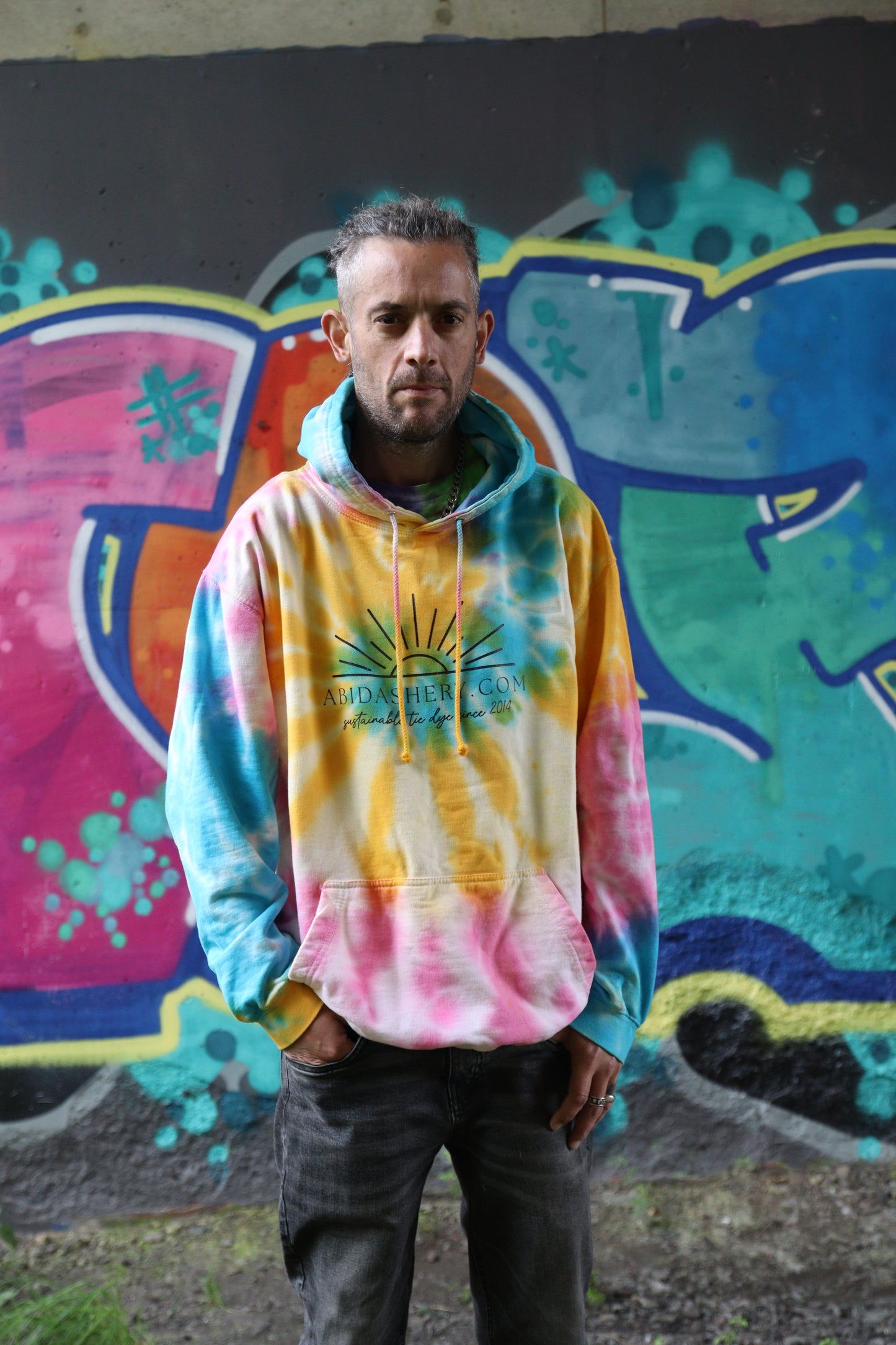 Tie Dye Logo Hoodie Pink Yellow Blue Organic Cotton