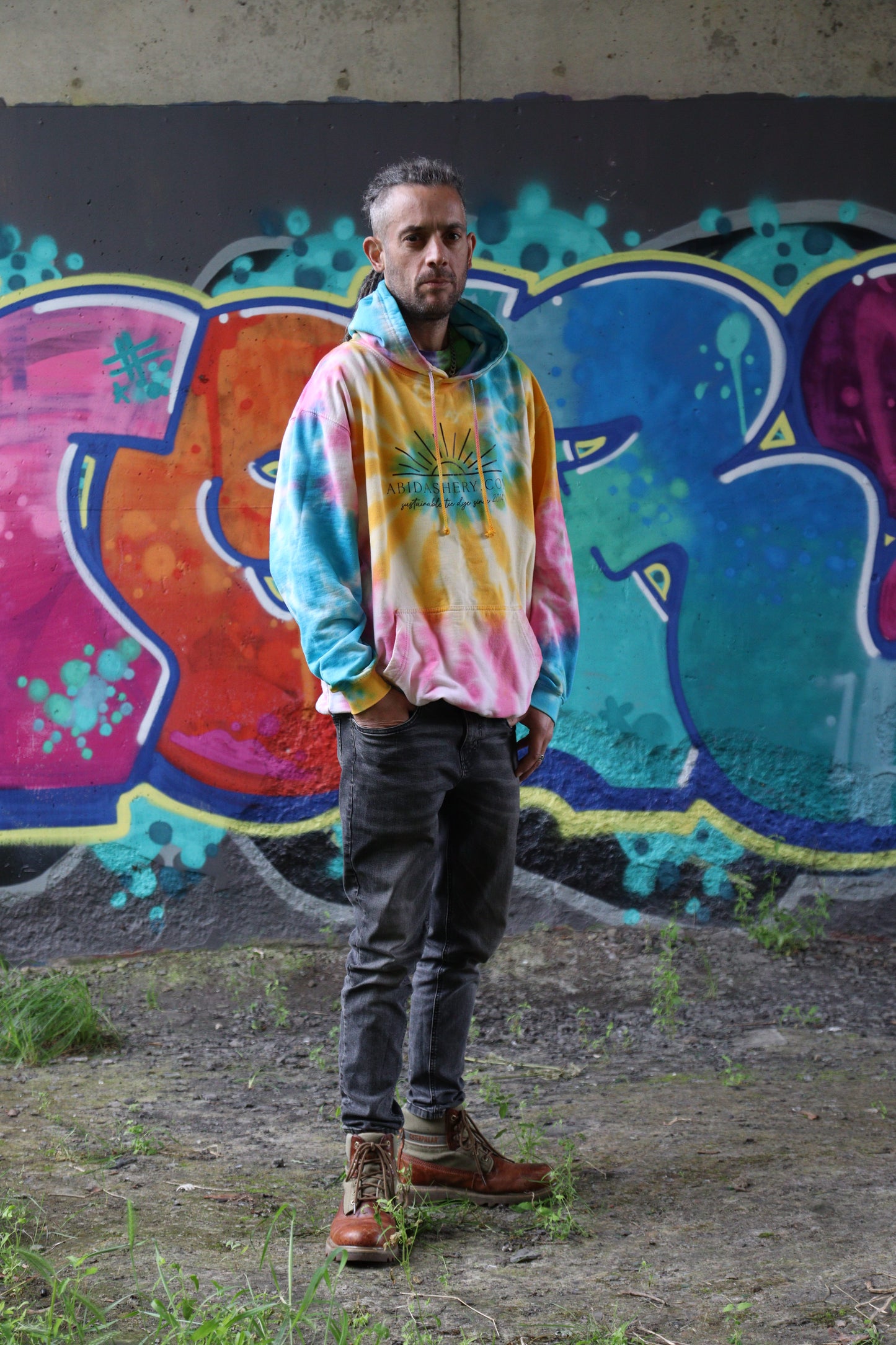 Tie Dye Logo Hoodie Pink Yellow Blue Organic Cotton