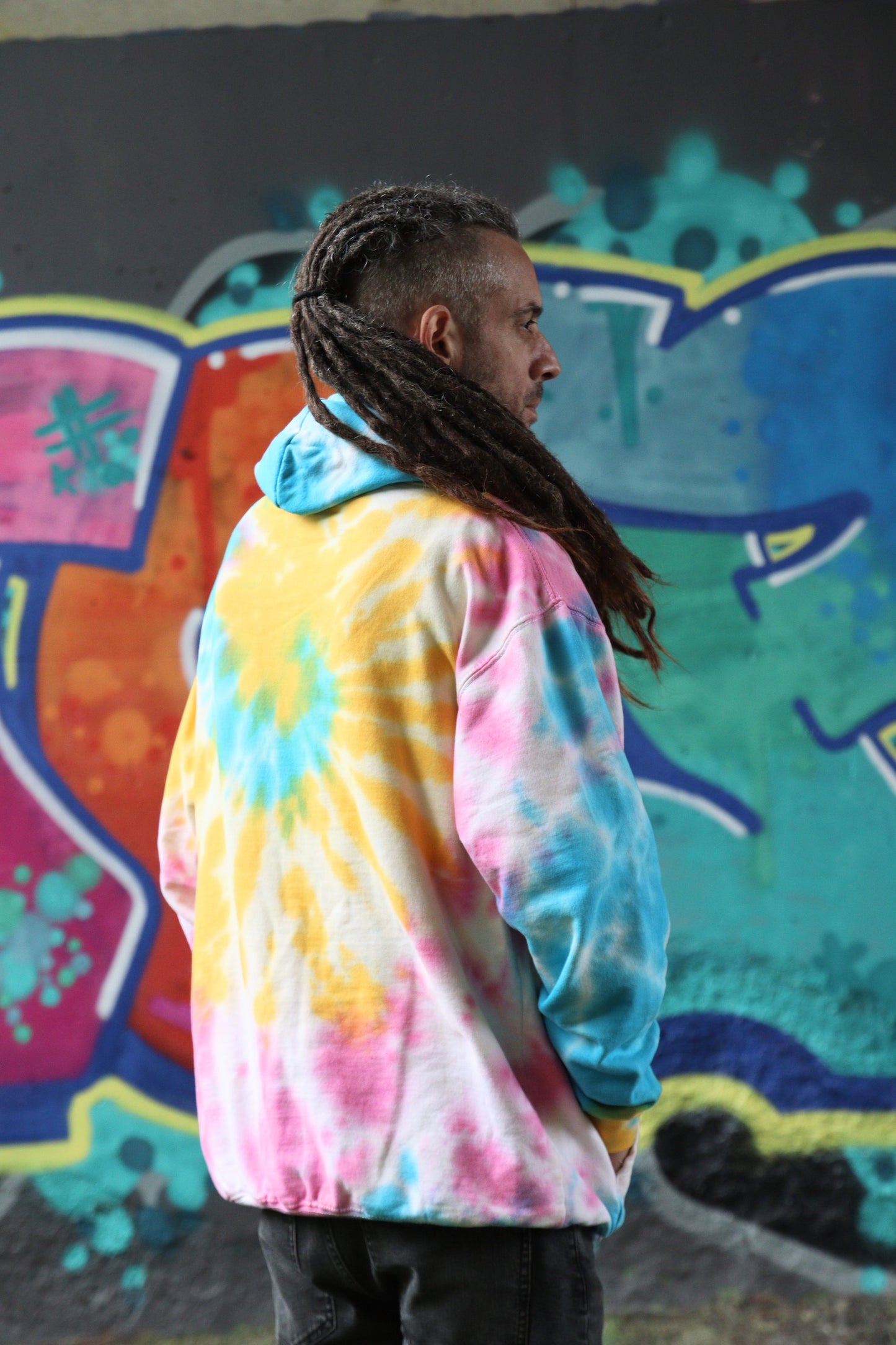 Tie Dye Logo Hoodie Pink Yellow Blue Organic Cotton