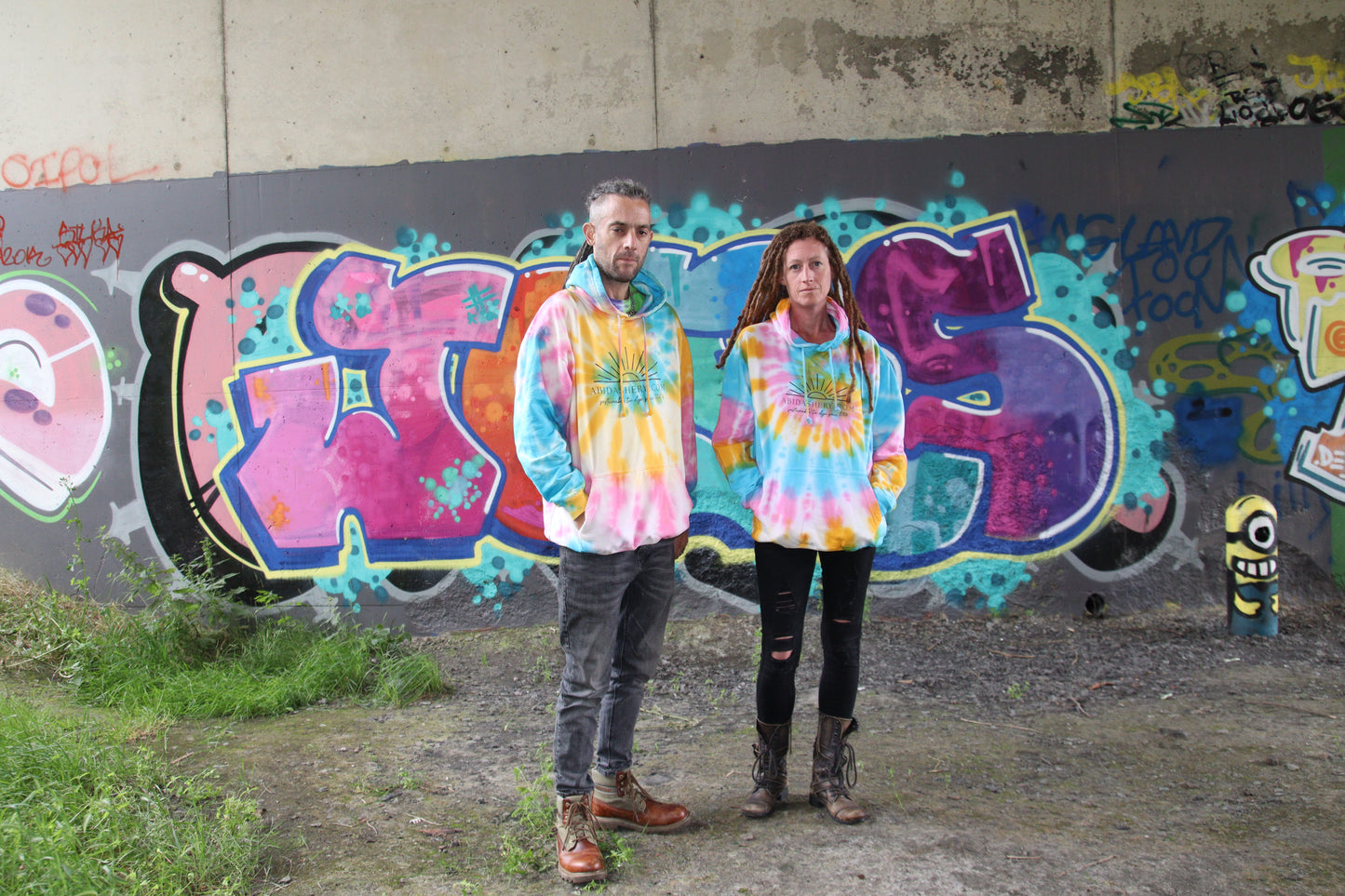 Tie Dye Logo Hoodie Pink Yellow Blue Organic Cotton