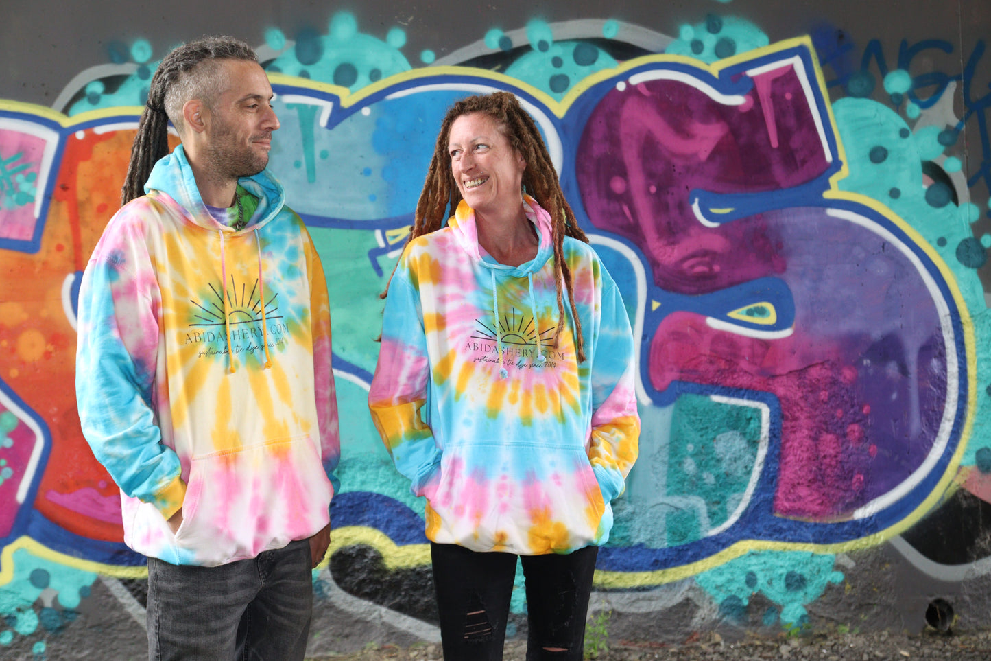 Tie Dye Logo Hoodie Pink Yellow Blue Organic Cotton