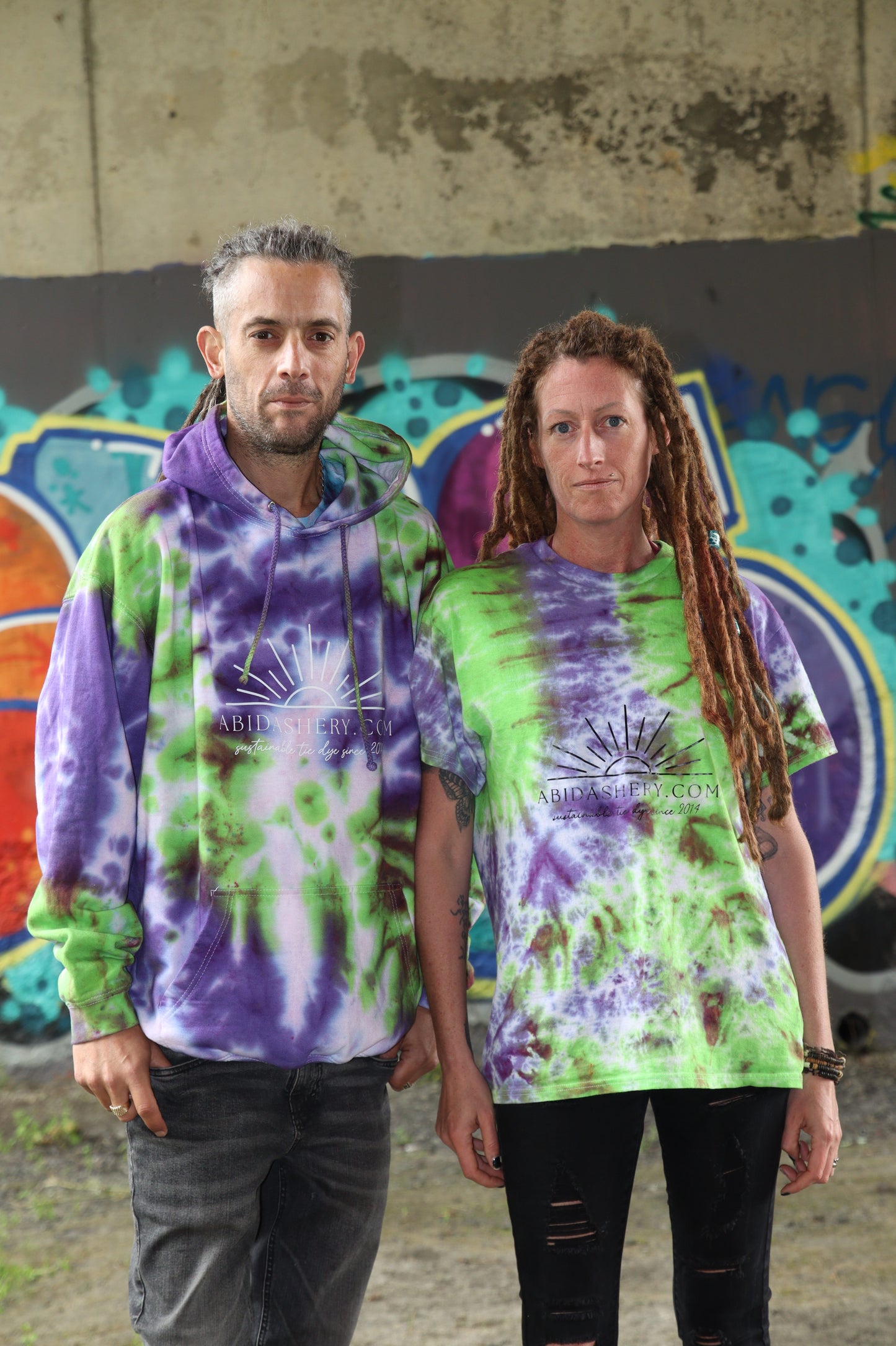 Neon Green & Purple Tie Dye Logo Hoodie Organic Cotton