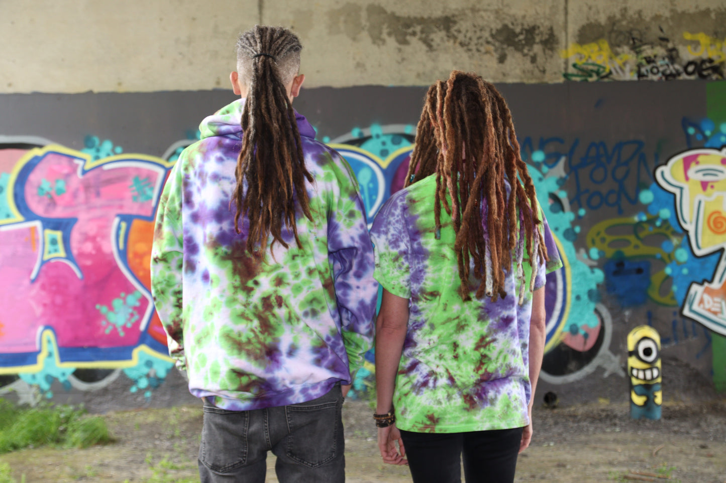 Neon Green & Purple Tie Dye Logo Hoodie Organic Cotton