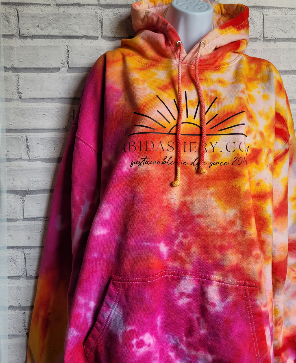 Pink orange yellow Tie Dye logo Hoodie Organic Cotton