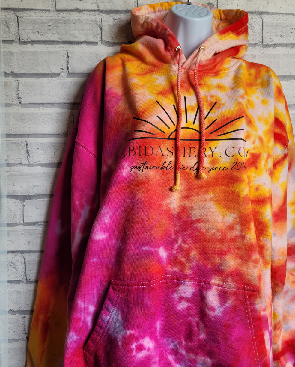 Pink orange yellow Tie Dye logo Hoodie Organic Cotton