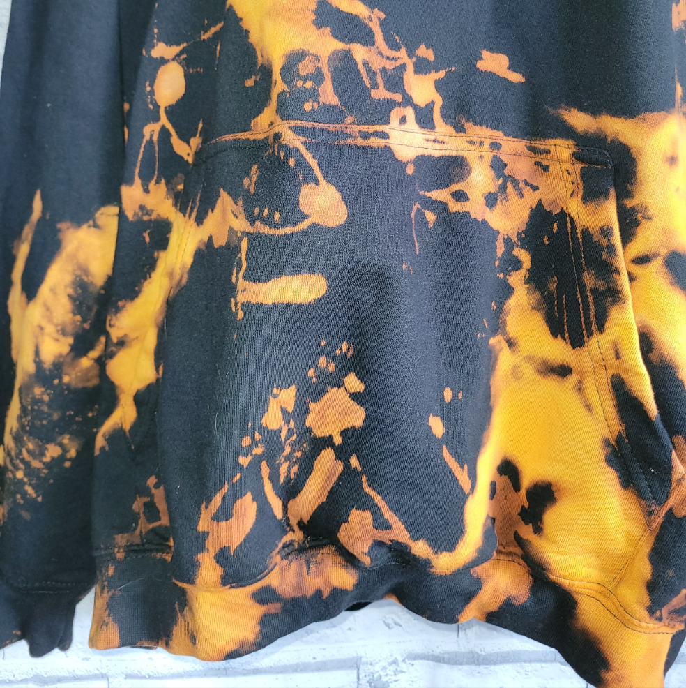 Bleached Tie Dye Logo Hoodie Black & Yellow