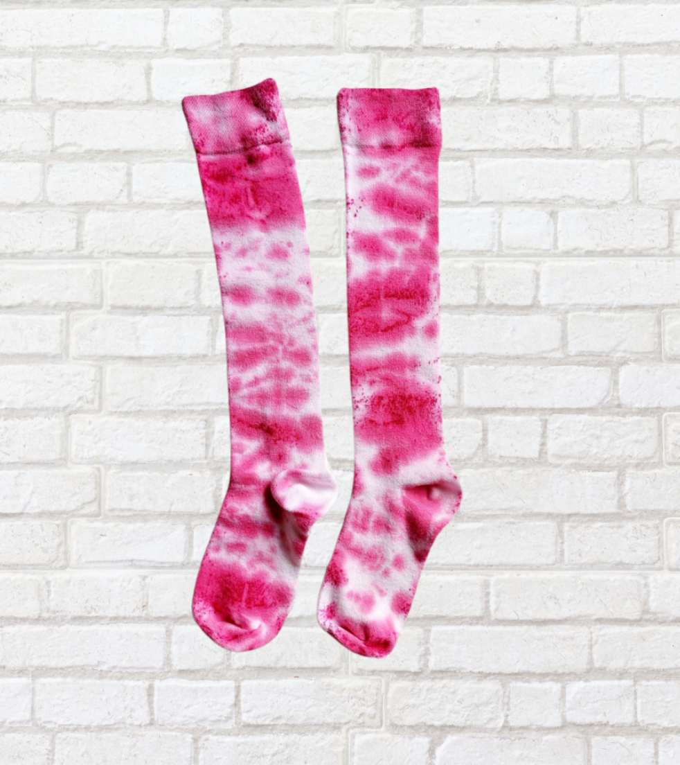 Pink Tie Dye Bamboo Knee High Socks