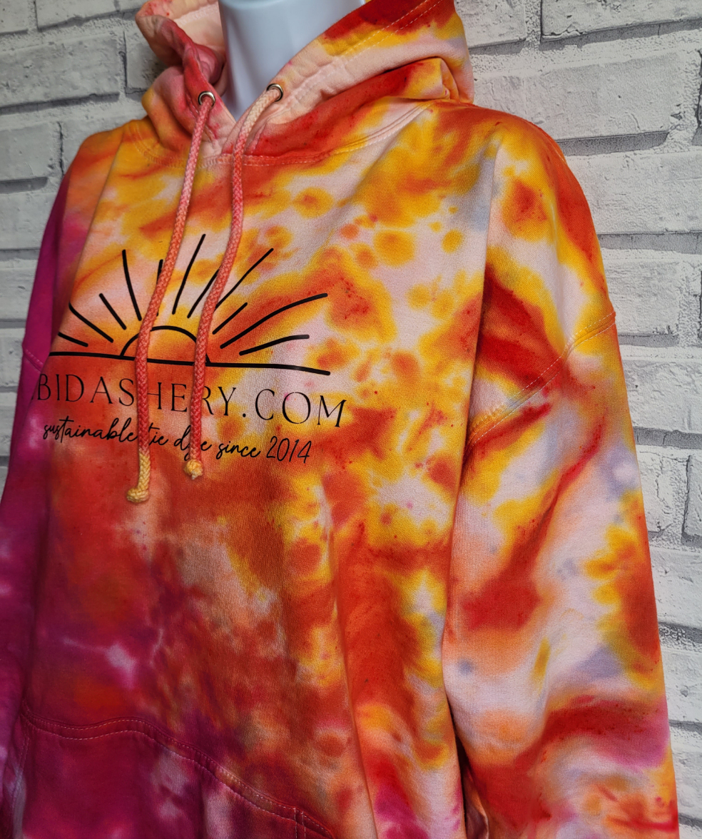 Pink orange yellow Tie Dye logo Hoodie Organic Cotton