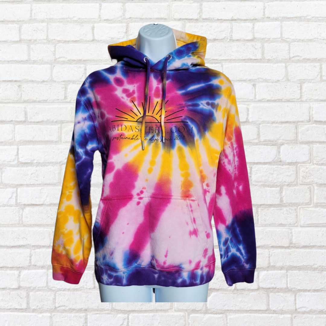 Tie Dye Logo Hoodie Hot Pink, Sunshine Yellow & Deep Purple Organic Cotton