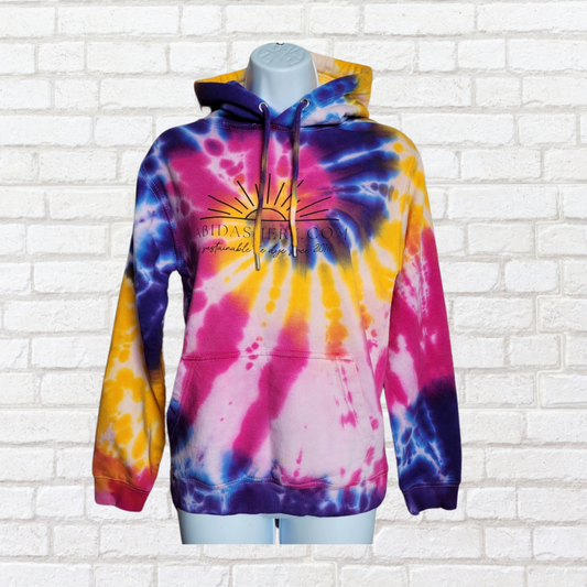 Tie Dye Logo Hoodie Hot Pink, Sunshine Yellow & Deep Purple Organic Cotton