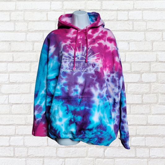 Purple Pink & Blue Tie Dye Logo Hoodie Organic Cotton