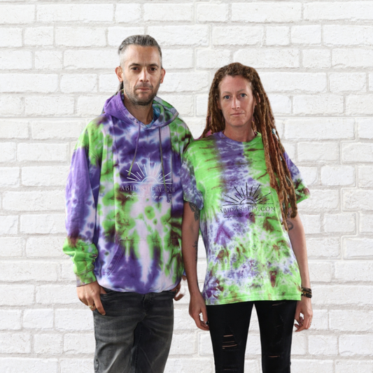 Neon Green & Purple Tie Dye Logo Hoodie Organic Cotton